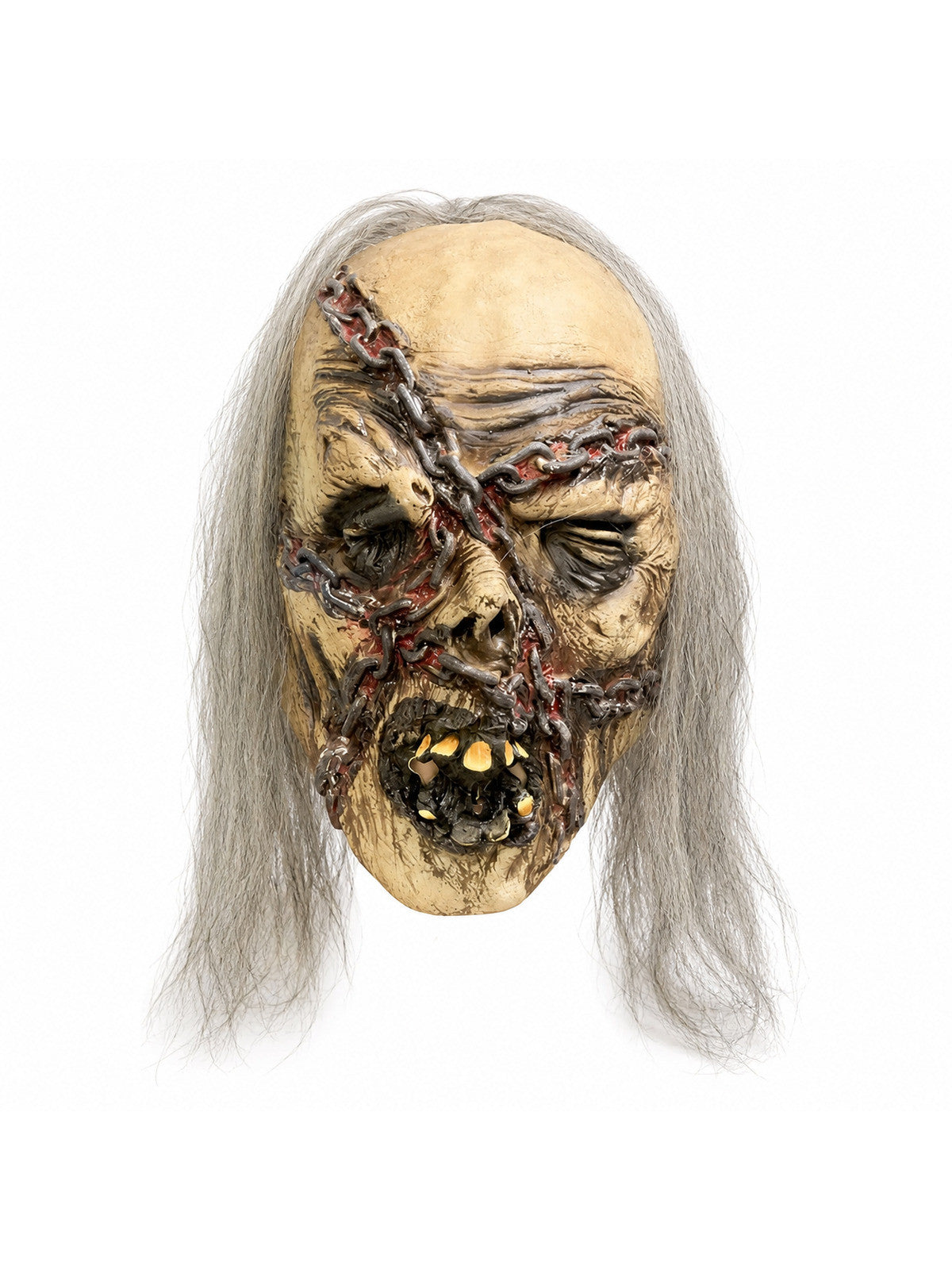 Scary Zombie Latex Mask with Chains & Hair Realistic Horror Corpse Mask Adult