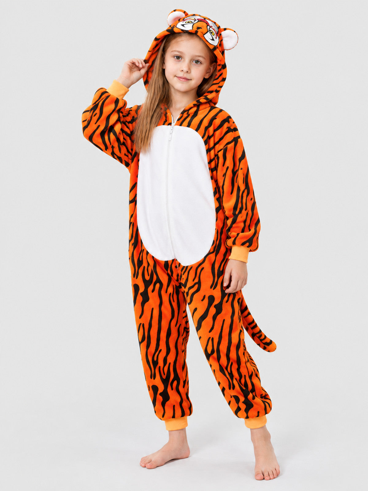 Flannel Tiger Hooded Pajama Jumpsuit