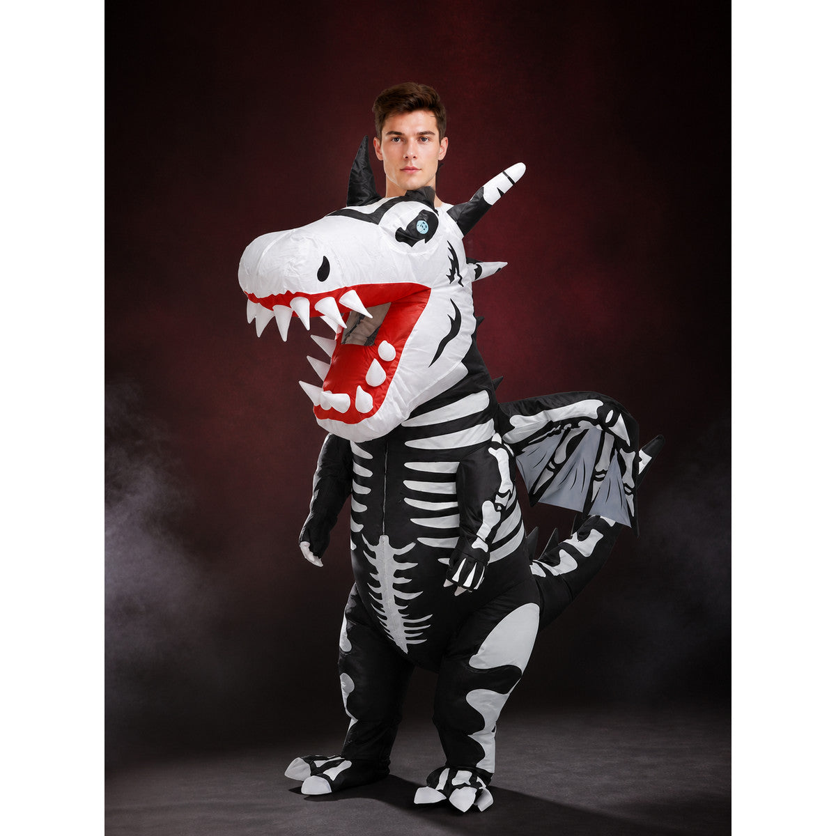 Adult Dragon Skeleton Costume Jumpsuit with Wings and Tail main product view