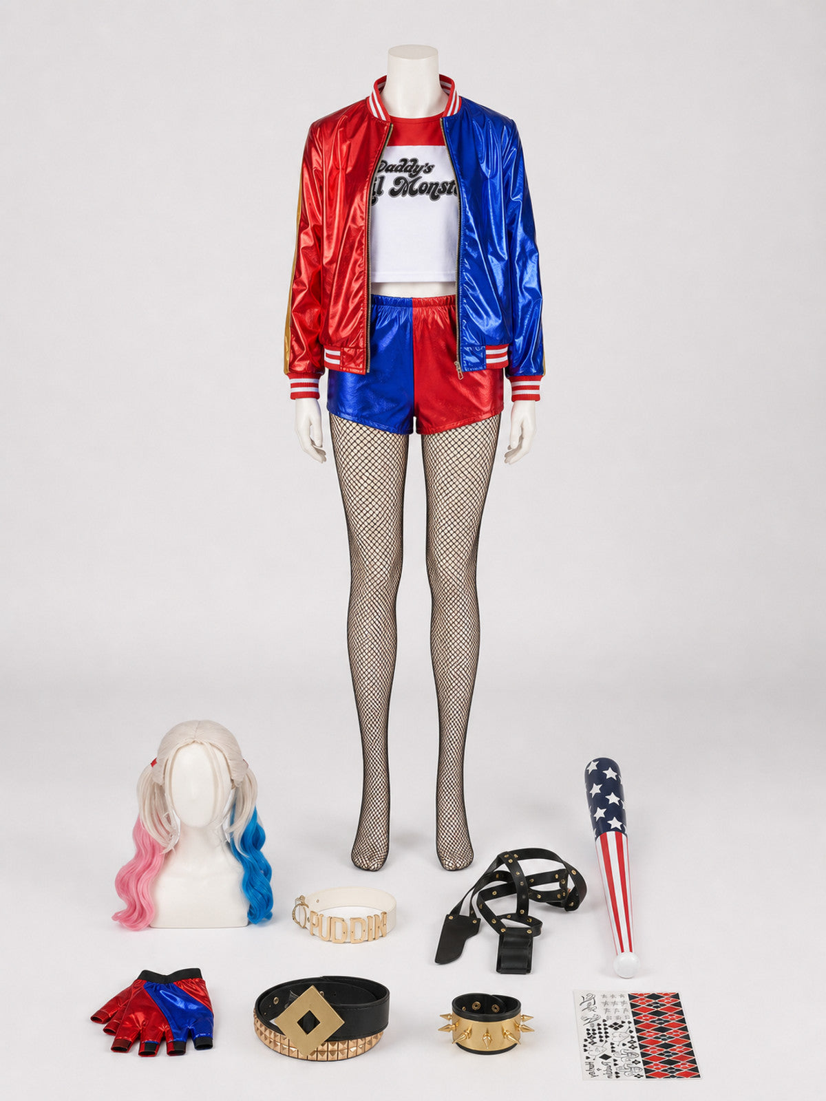 Harley Quinn cosplay costume with wig and accessories Costume Wigs detail