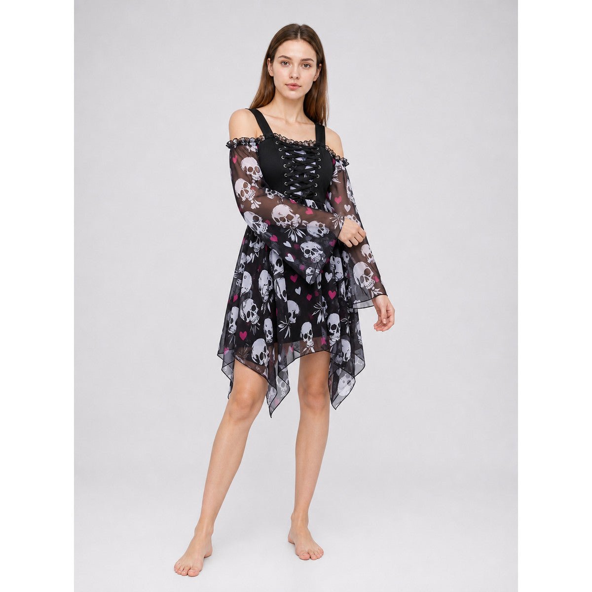 Gothic Dress with Straps and an Uneven Hem