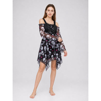 Gothic Dress with Straps and an Uneven Hem