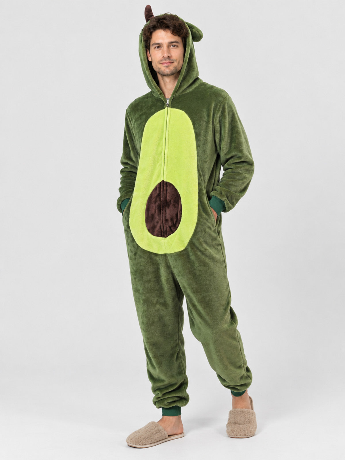 Hooded Pajama Jumpsuit with Horns and Ears, Green