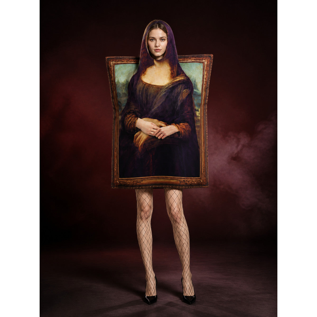 Funny Mona Lisa Costume Jumpsuit with Classic Painting Frame for Halloween main product view