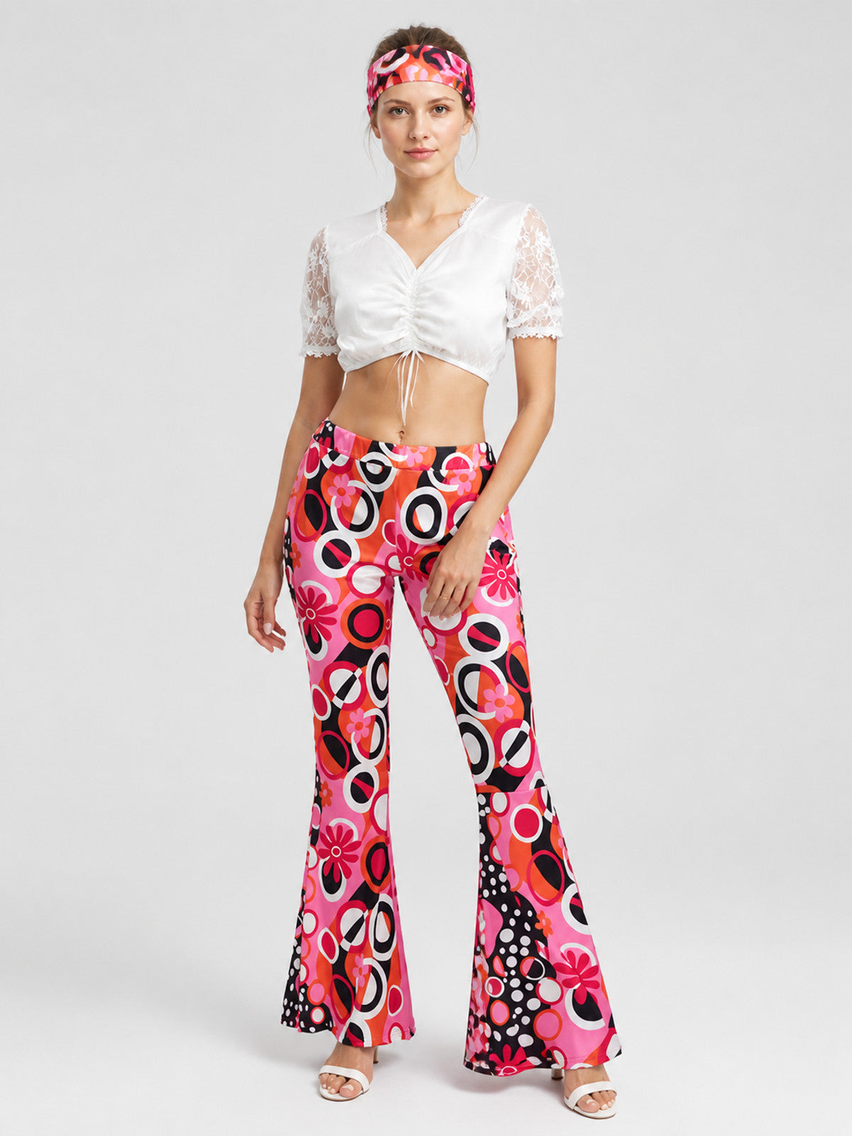 Lace-Trimmed Top, Flared Pants, and Headband Set Costume Headwear detail