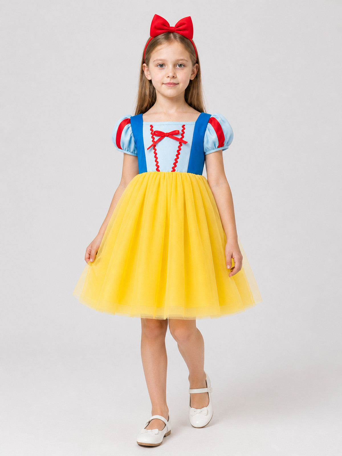 Girls' Dressy Dress with Full Skirt, Mesh, and Bow Costume Dresses detail