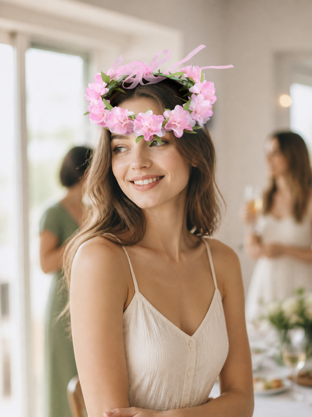 Halloween Carnival Headband with Pink Flowers lifestyle view