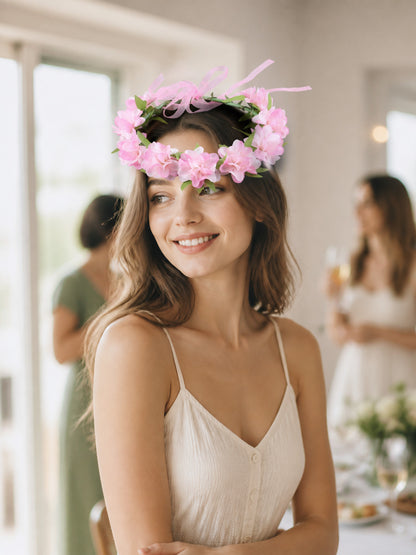 Halloween Carnival Headband with Pink Flowers lifestyle view