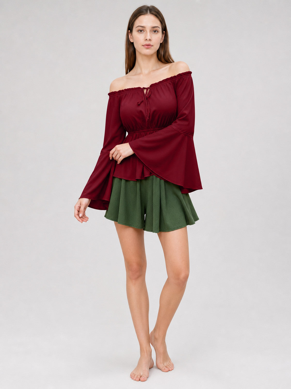 Off-the-Shoulder Blouse with Flared Cuffs