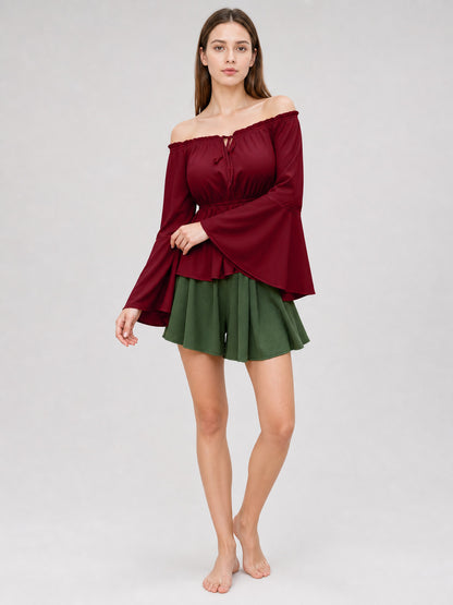 Off-the-Shoulder Blouse with Flared Cuffs