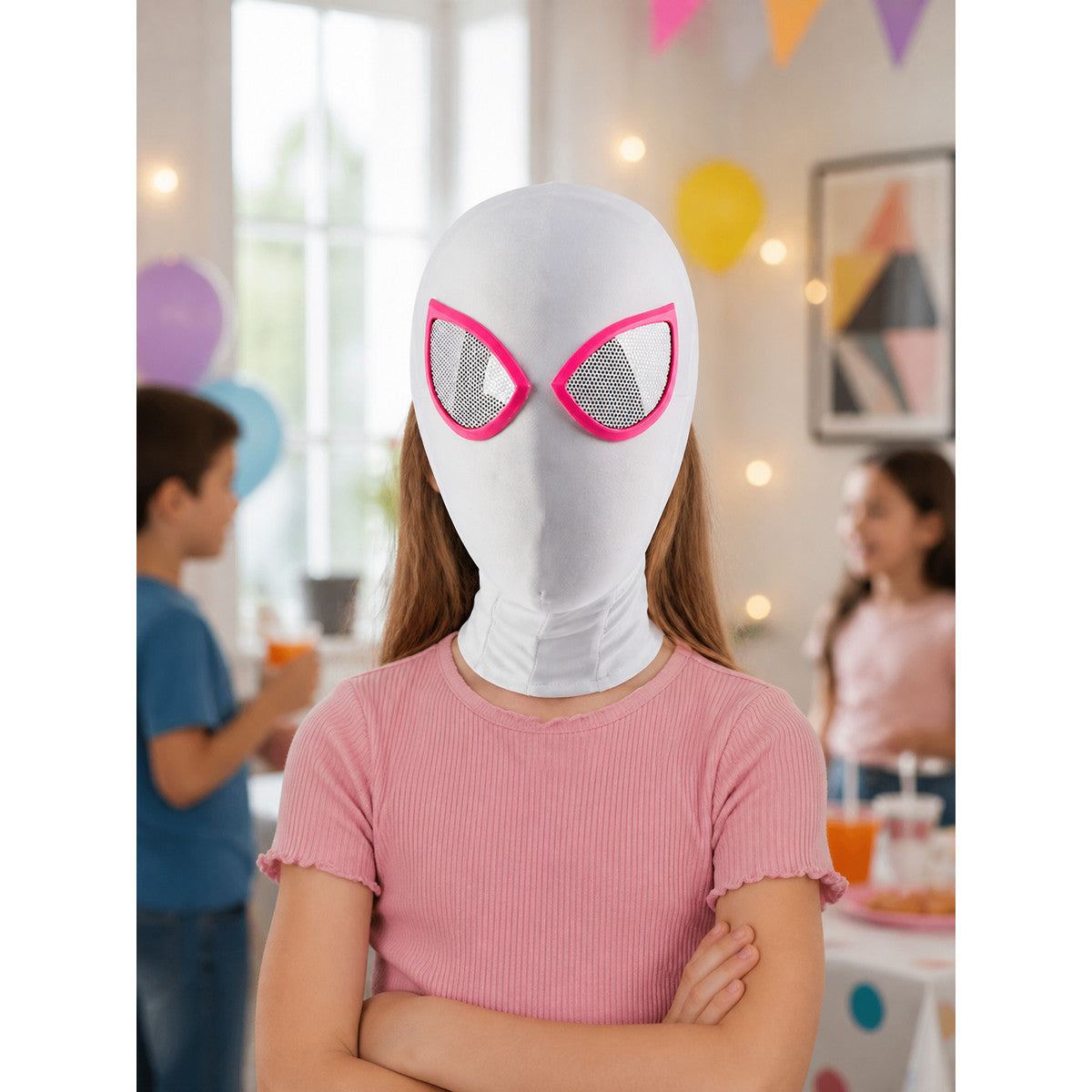 White and Pink Halloween and Cosplay Carnival Mask lifestyle view