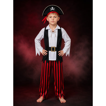 Boy's Pirate Costume Set with Skull and Crossbones Hat and Belt lifestyle