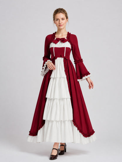 Vintage Medieval Dress with Ruffles and Bows Costume Dresses detail