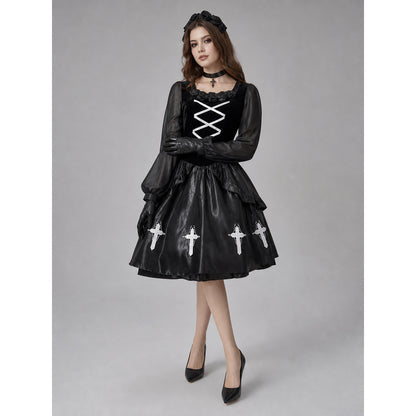 Gothic Dress with Gloves, Collar, and Headband lifestyle