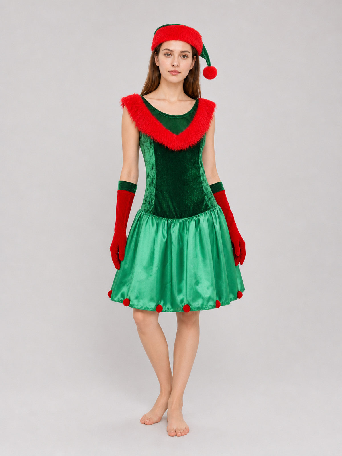 New Year's Elf Costume: Dress, Hat, and Gloves