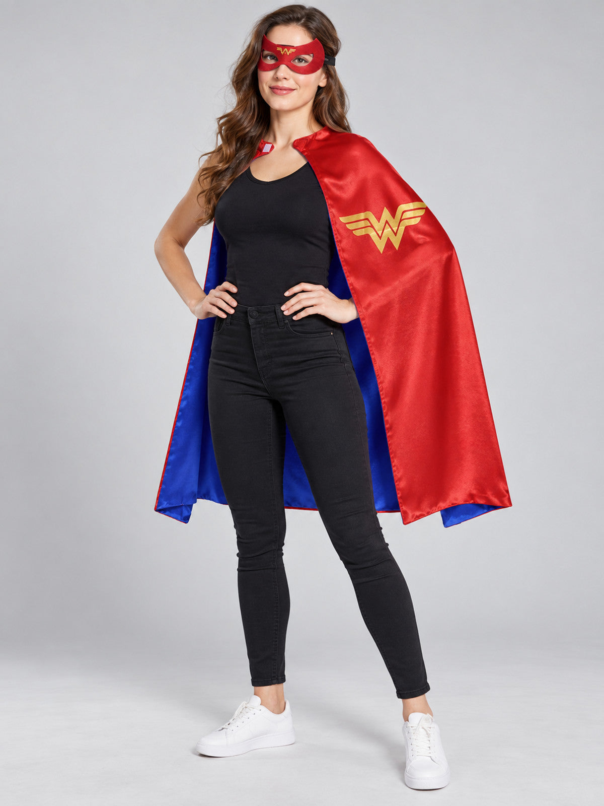 Superhero Costume Cape with Red Mask and Emblem