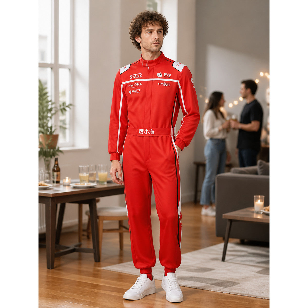 Red Racing Karting Suit with White Stripes lifestyle view