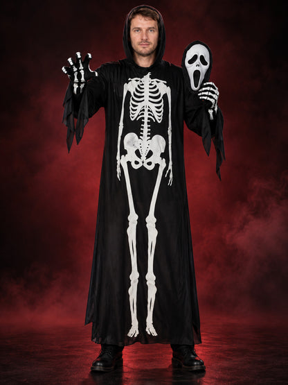 Halloween Skeleton Costume with Hood, Mask, and Gloves