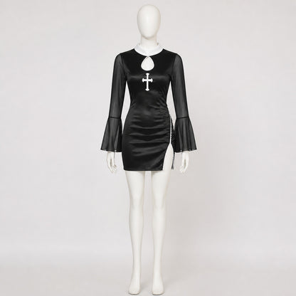 Black Nun Costume Dress with White Cross and Lace Costume Dresses detail