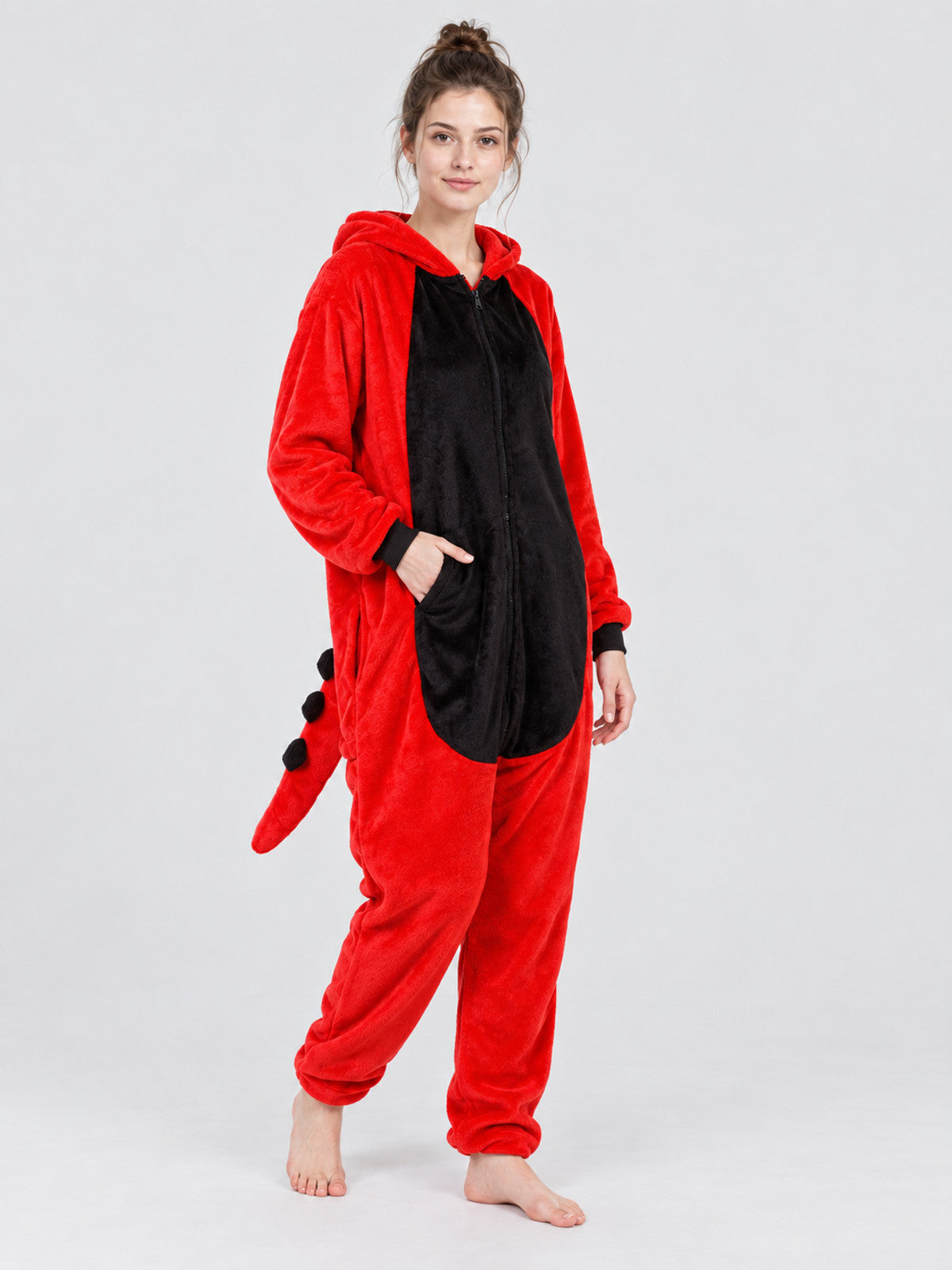 Red and Black Flannel Hooded Pajama Jumpsuit
