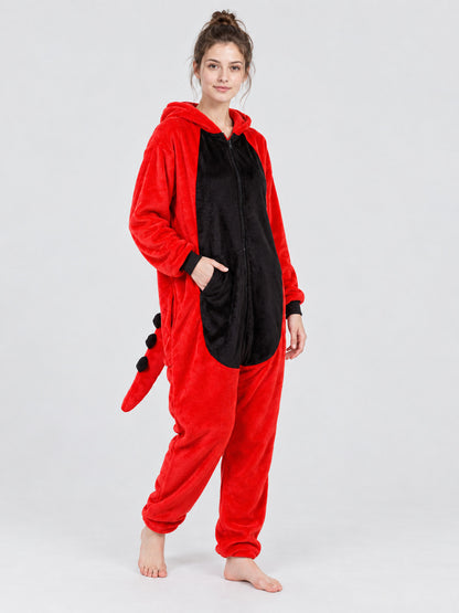 Red and Black Flannel Hooded Pajama Jumpsuit