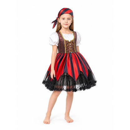 Children's Pirate Costume with Striped Dress and Bandana Costume Dresses detail