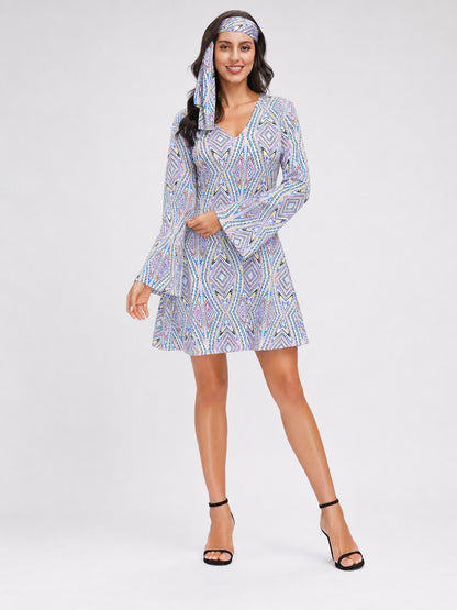 Retro 1970s Dress with Geometric Print