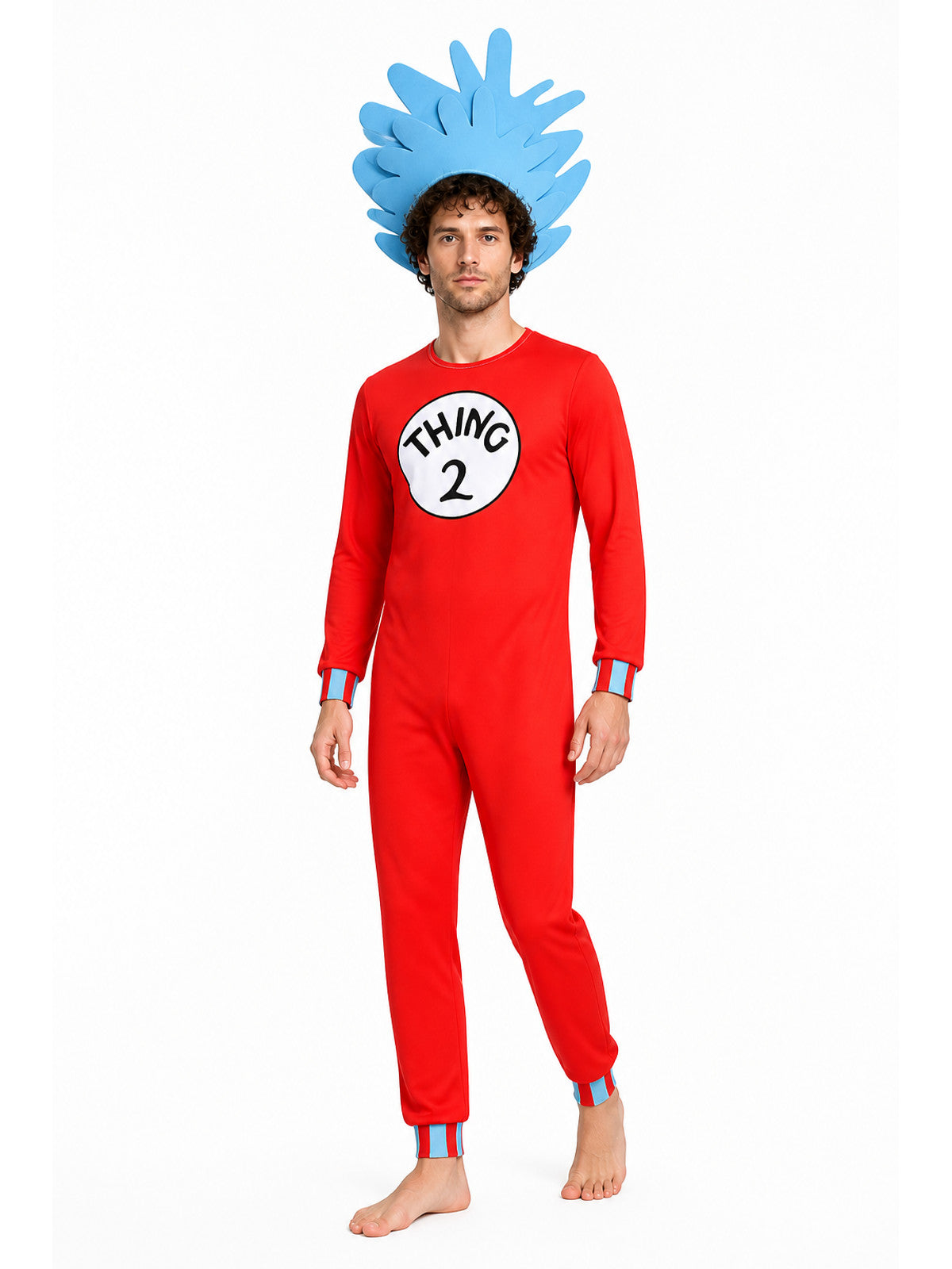 Thing 2 Costume, Jumpsuit with Hat Costume Headwear detail