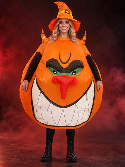 Inflatable Pumpkin Costume with Orange Hat and Fan