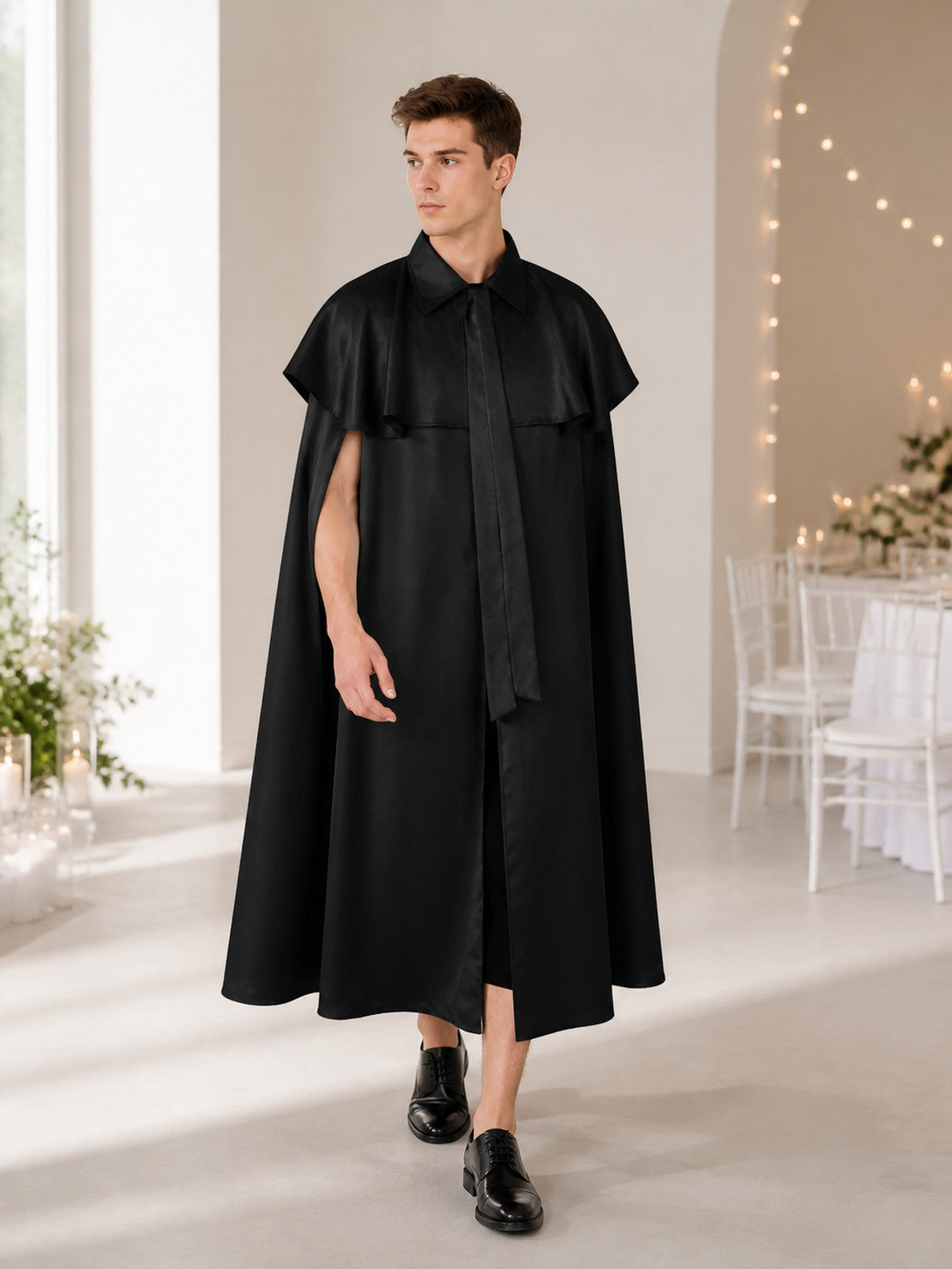 Black Carnival Cape for Halloween and Cosplay lifestyle view
