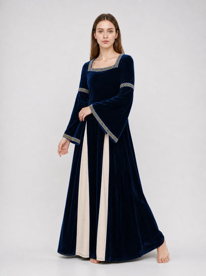 Medieval-Style Maxi Dress with Flared Sleeves