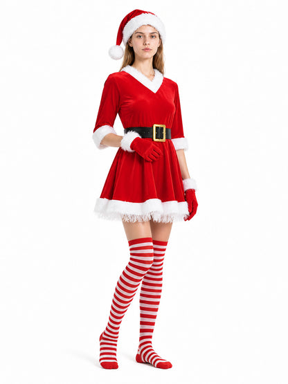 Santa Claus costume with hat, gloves, and stockings
