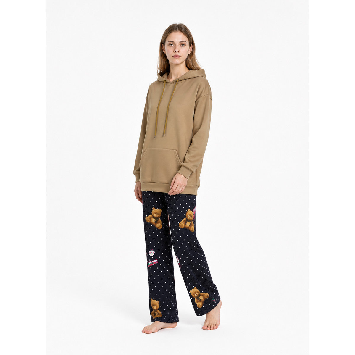 2-Piece Bear-Print Hooded Pajama Set product detail