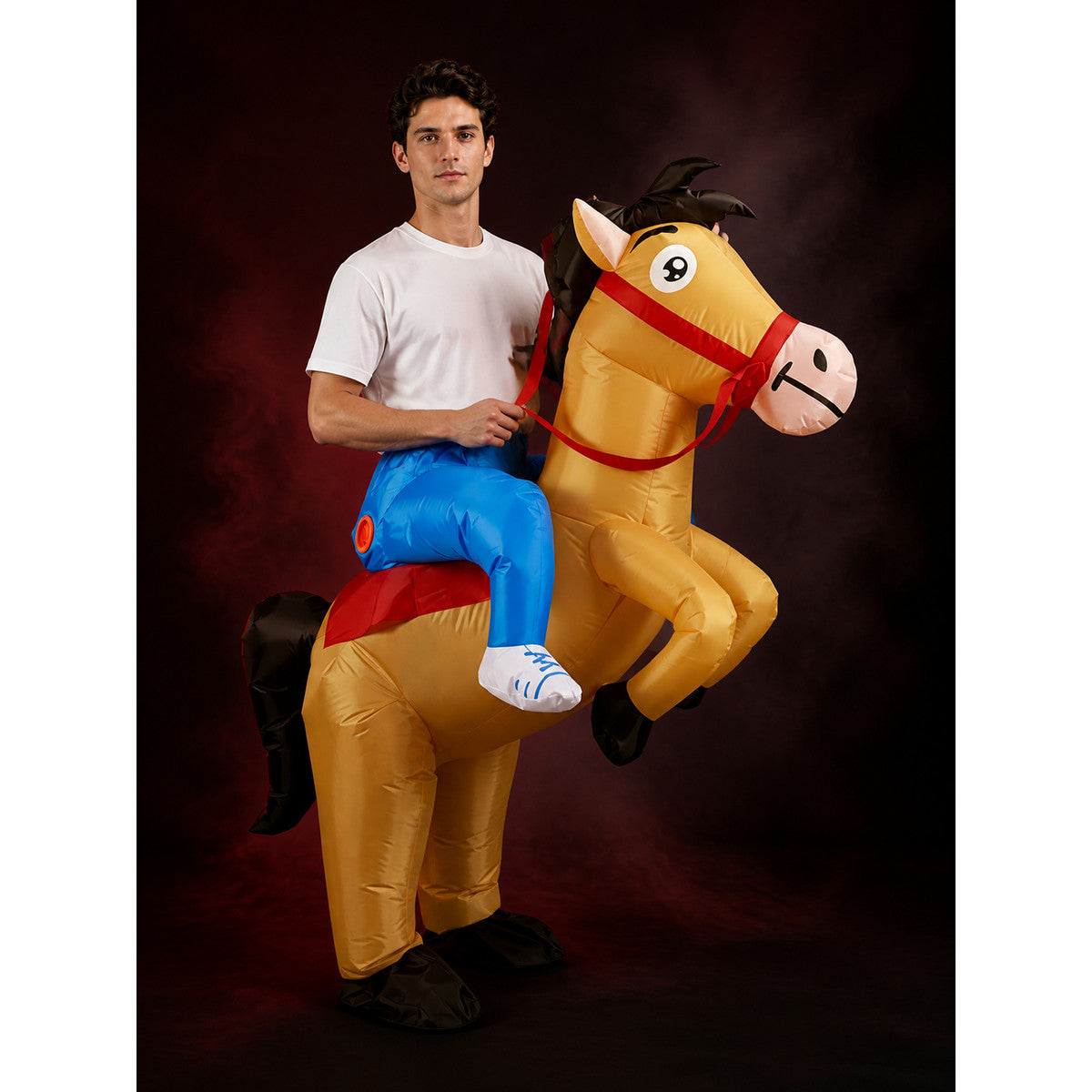 Adult Inflatable Horse Costume, Funny Halloween Ride-On Outfit with Red Saddle main product view