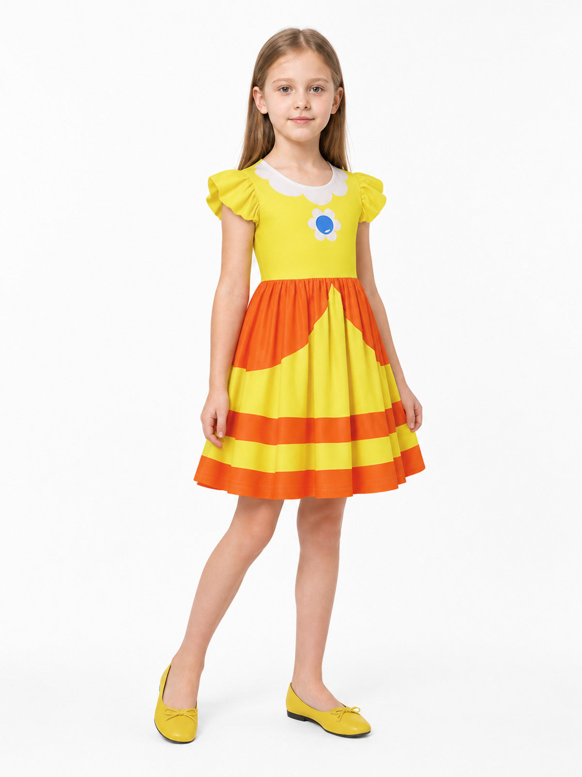 Orange and Yellow Striped Princess Dress for Cosplay Costume Dresses detail