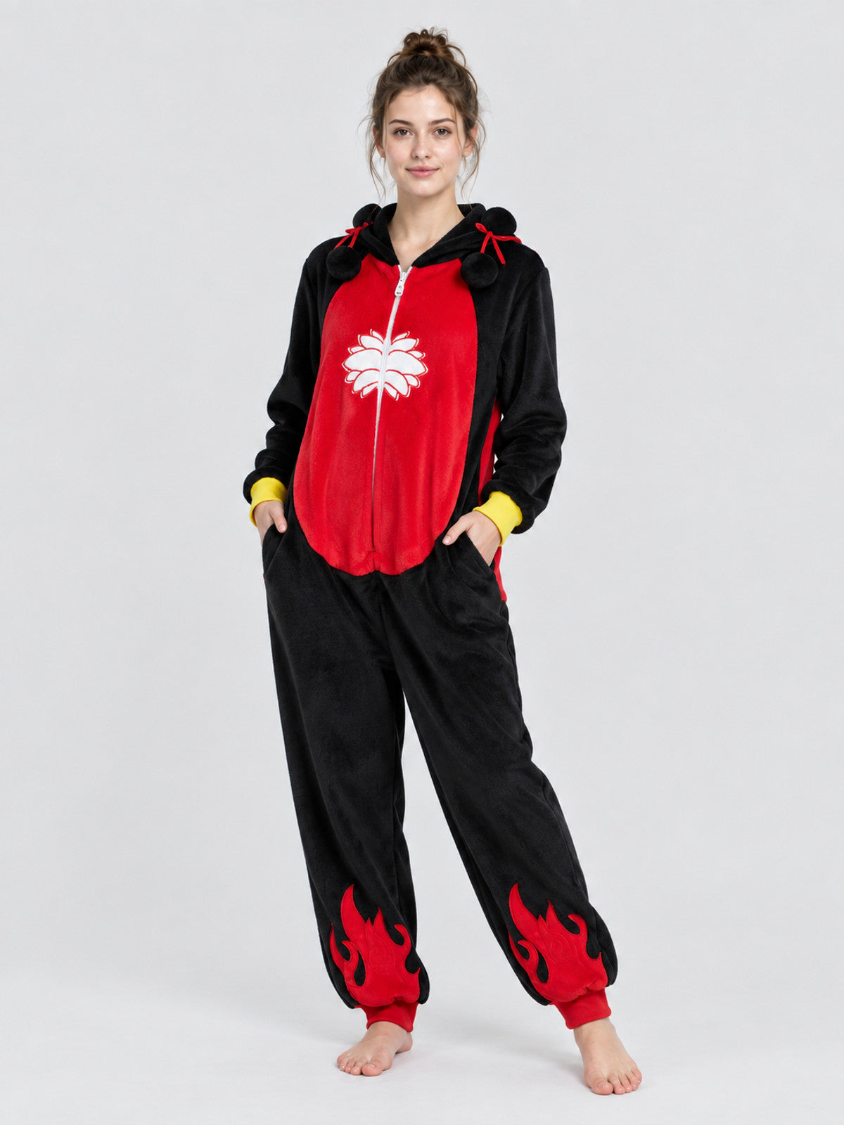 Flannel Kigurumi Pajama with Hood and Drawstrings