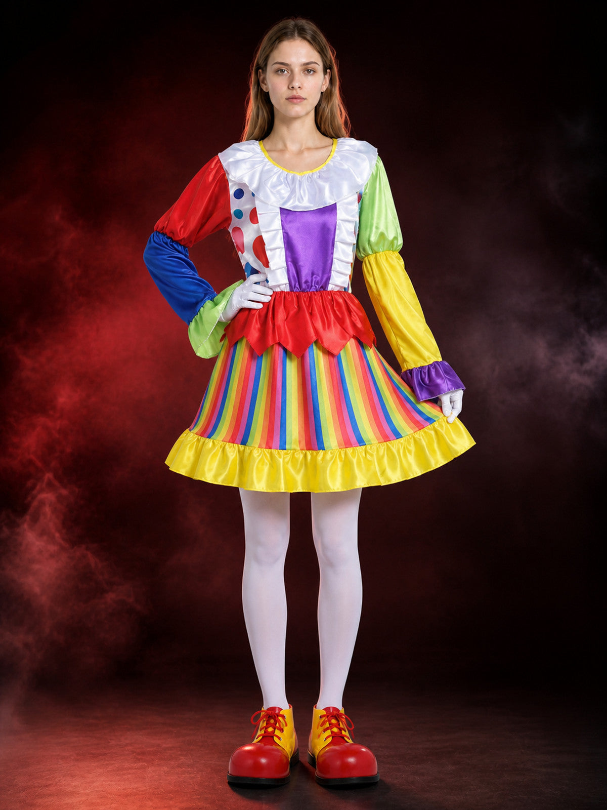 Rainbow Clown Costume Jumpsuit with Ruffles for Cosplay