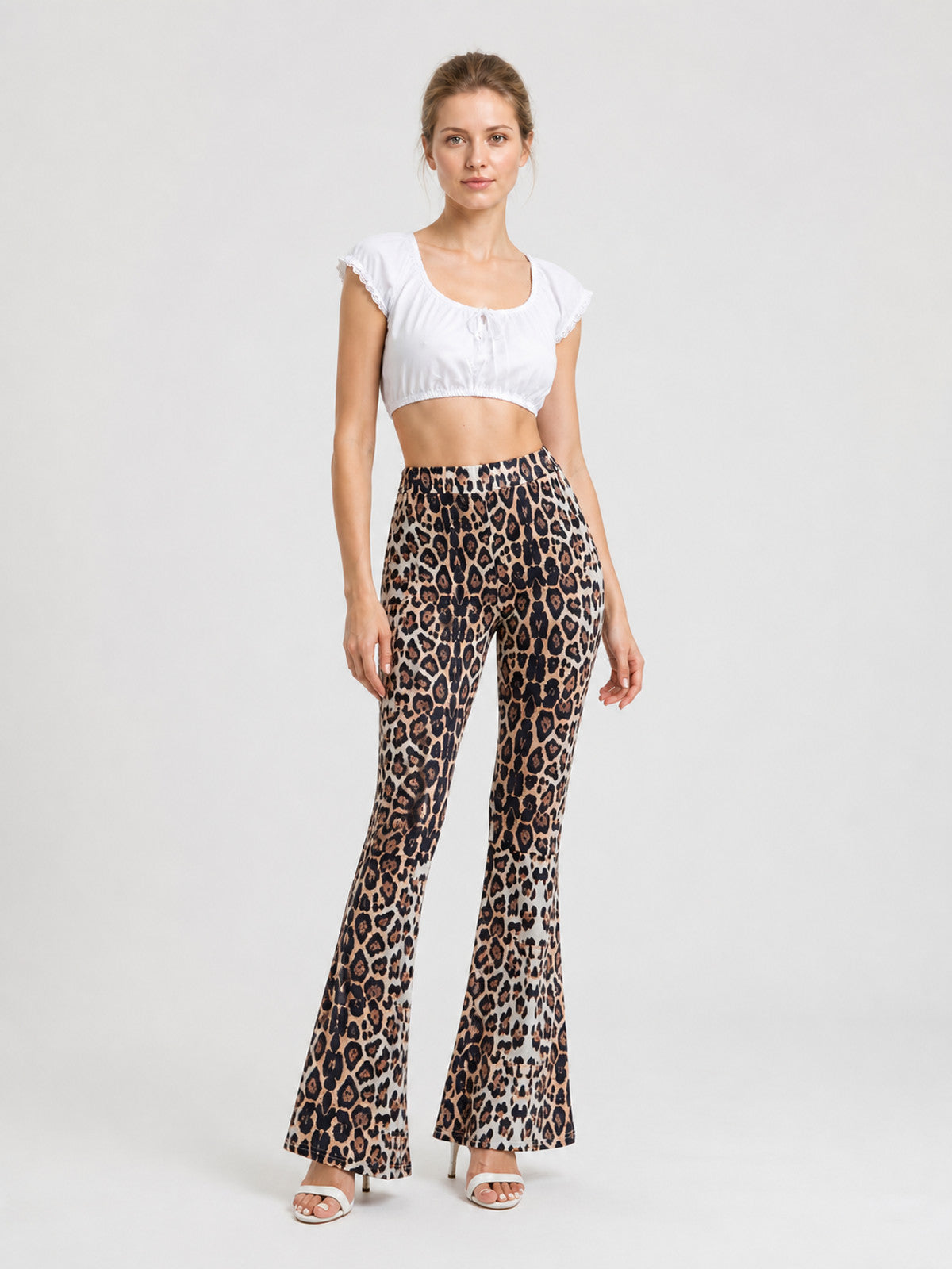 High-Waisted Flare Pants with Leopard Print product detail