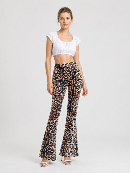 High-Waisted Flare Pants with Leopard Print product detail