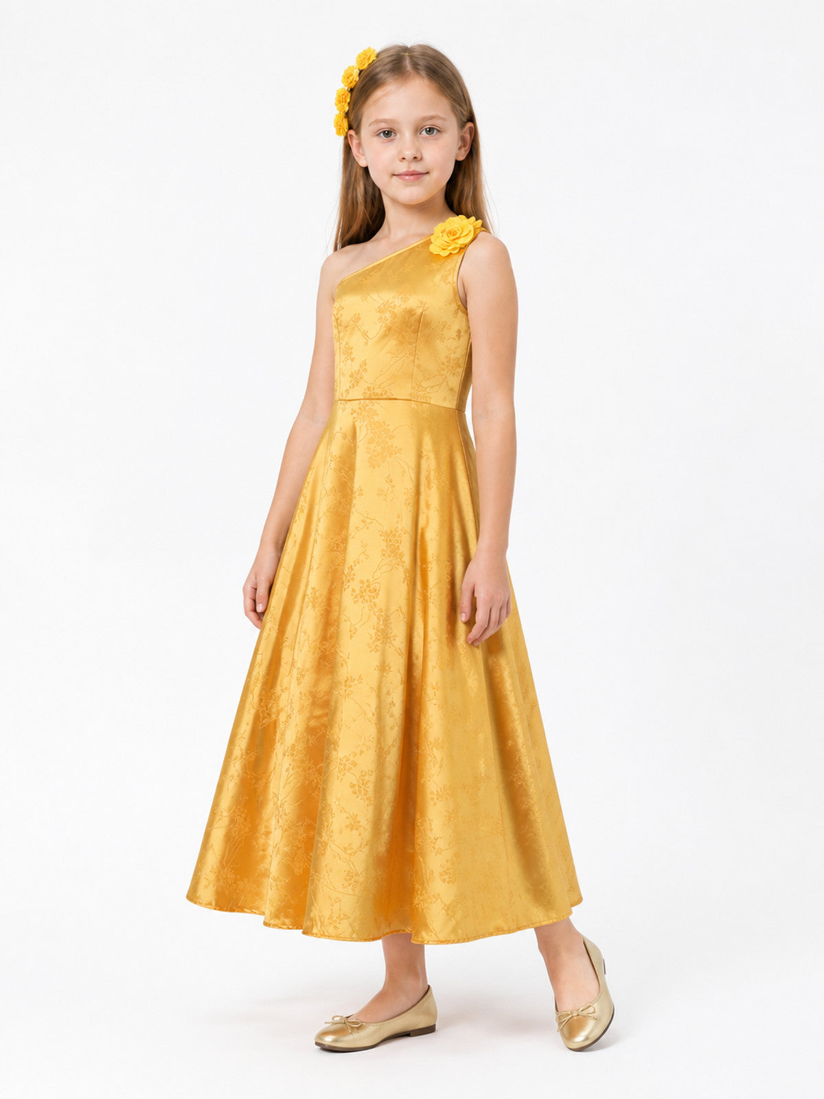 Children’s Gold Performance Dress with Floral Details product detail