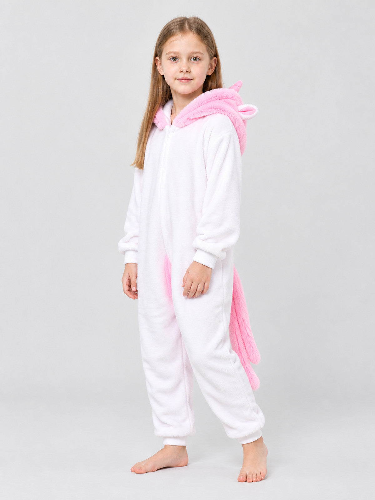 Kids Unicorn Hooded Pajama Jumpsuit White and Pink