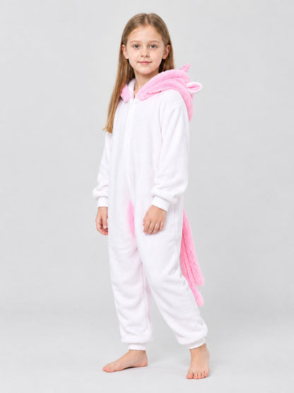 Kids Unicorn Hooded Pajama Jumpsuit White and Pink