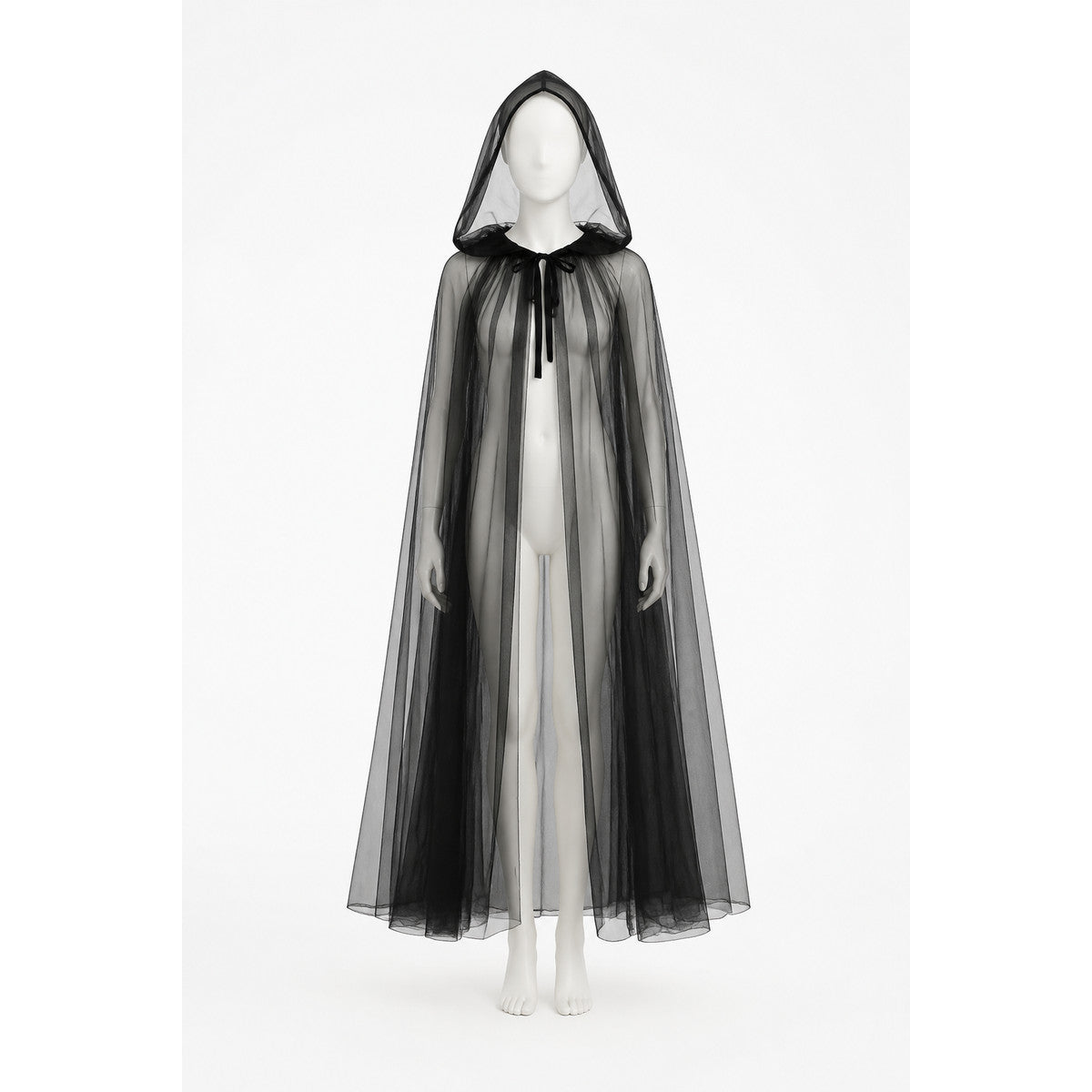Long Black Cloak with Pointed Hood for Halloween Costume Capes detail