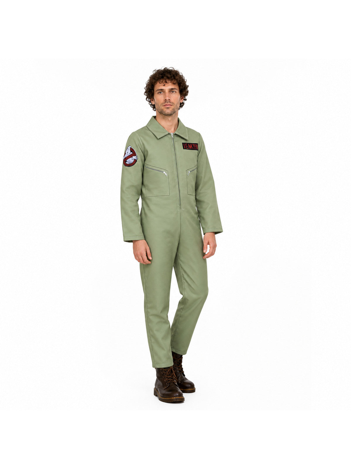 Light Green Jumpsuit with Zipper and Pockets