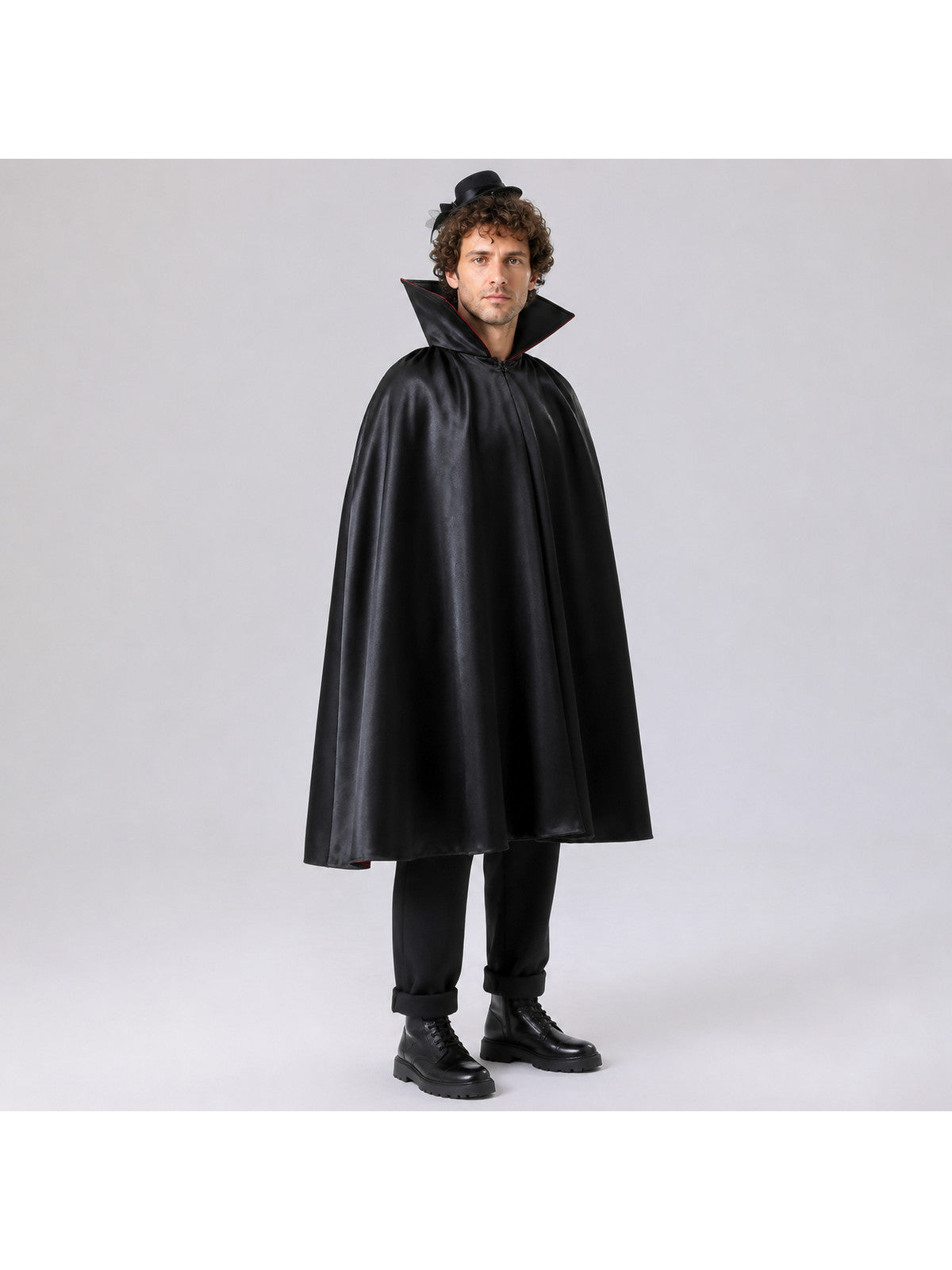 Black Costume Cape with Hood and Red Trim Costume Capes detail