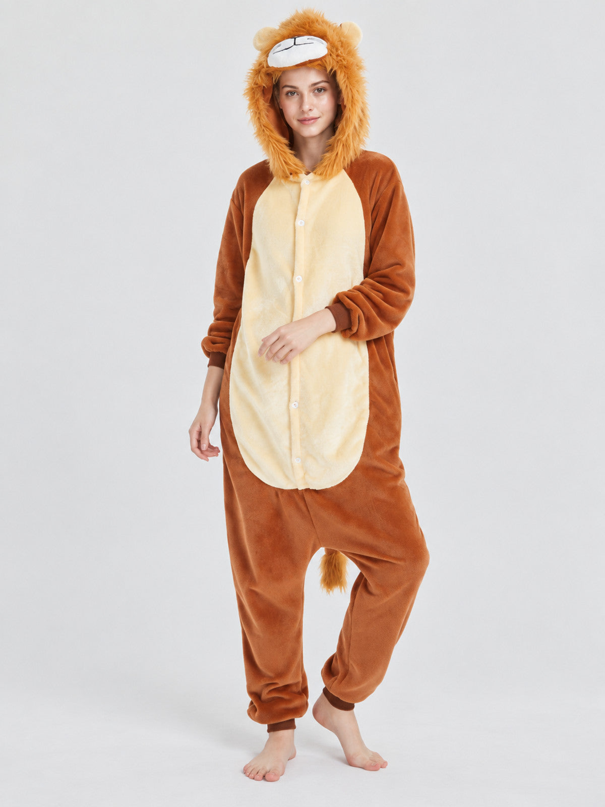 Flannel hooded pajama jumpsuit with mane and tail
