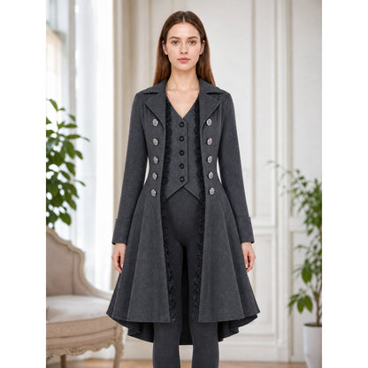 Long Gothic-Style Coat with Lace Trim