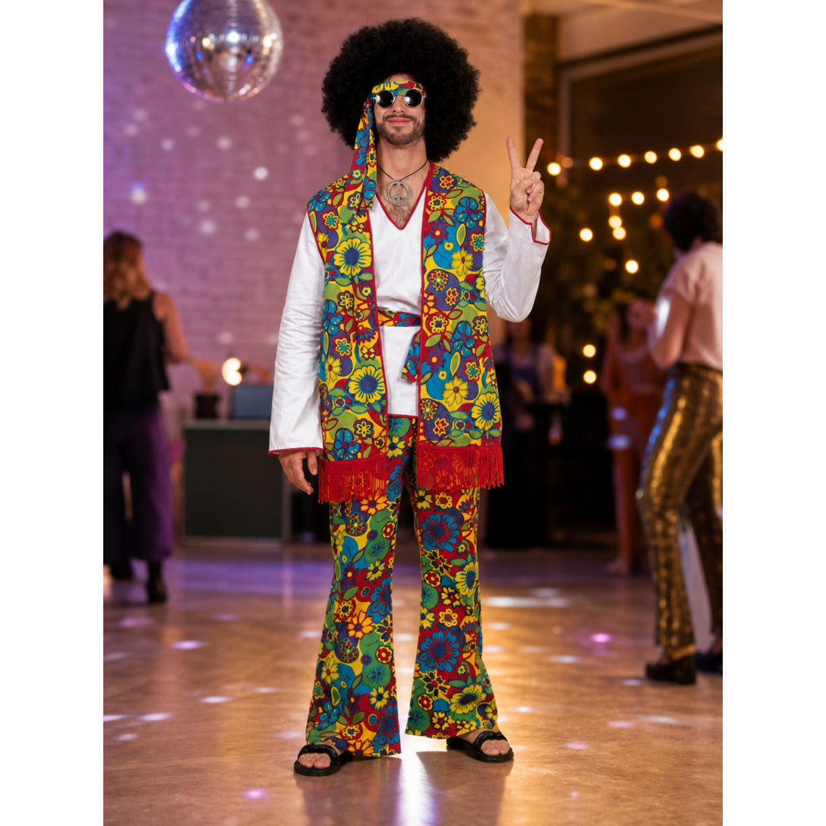 60s Retro Hippie Costume with Wig and Glasses lifestyle view