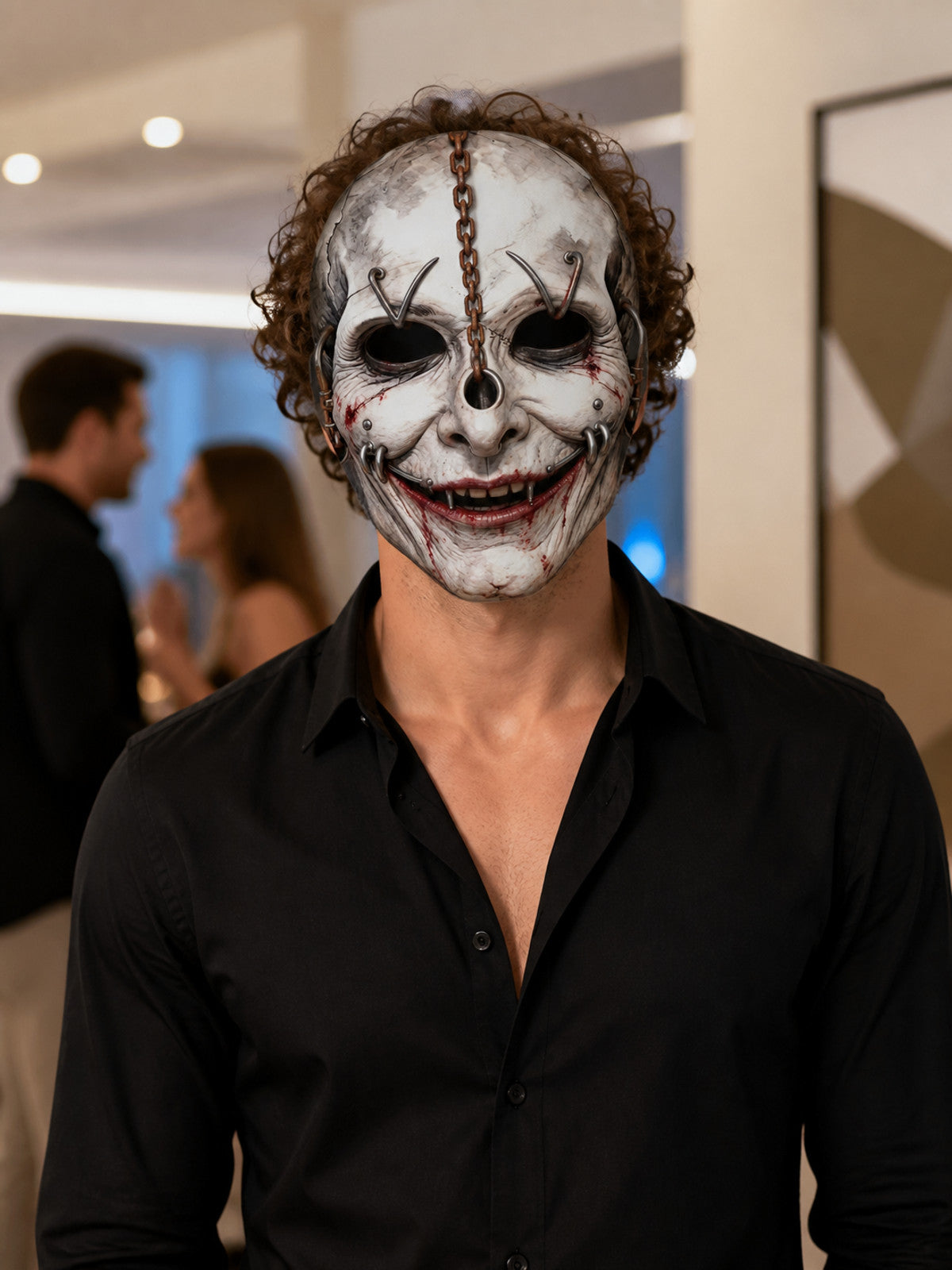 White Zombie Halloween Mask with Metal Rings lifestyle view