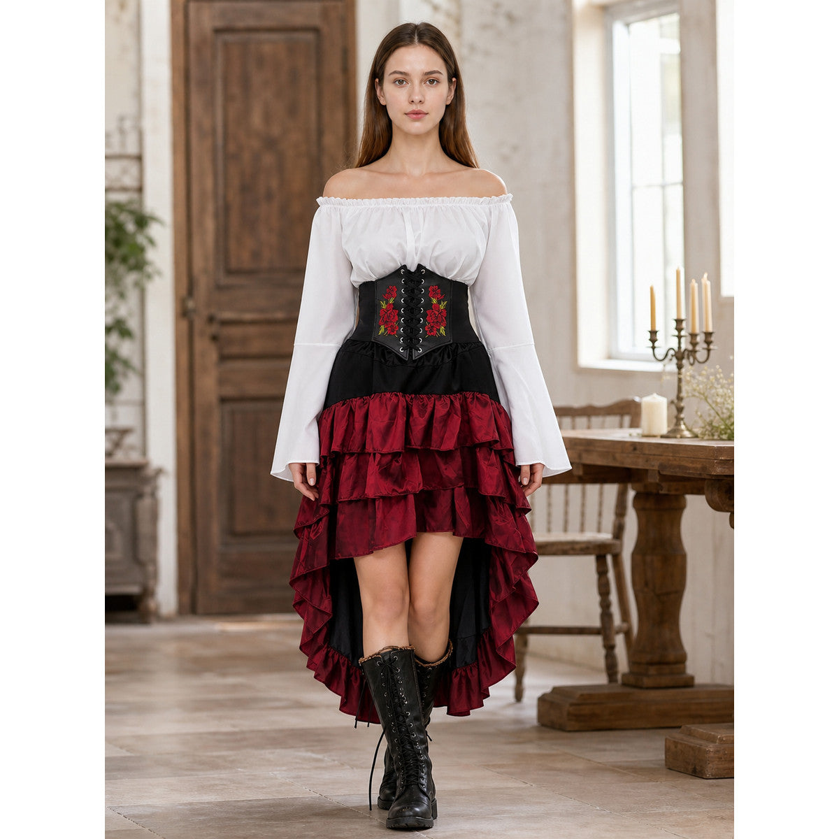 Gothic Costume with Corset and Tiered Skirt